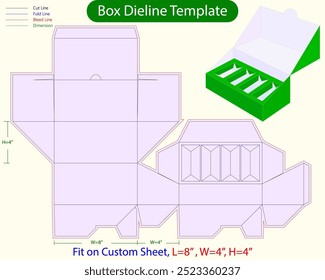 Biscute Box L 8, W 4, H 4 pulgadas Dieline Plantilla. Diseño de archivo vectorial editable