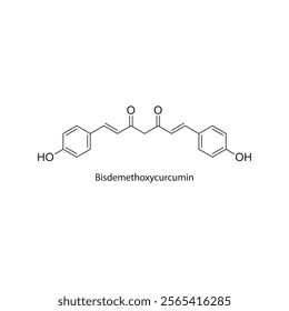 Bisdemethoxycurcumin skeletal structure diagram.Curcuminoid compound molecule scientific illustration.