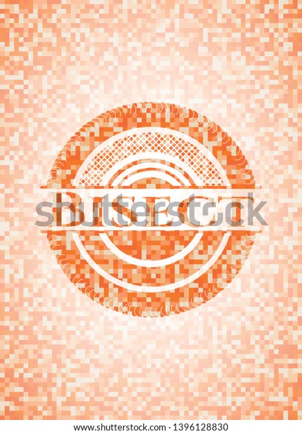 Bisect orange tile\
background illustration. Square geometric mosaic seamless pattern\
with emblem inside.