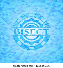 Bisect realistic light blue emblem. Mosaic background