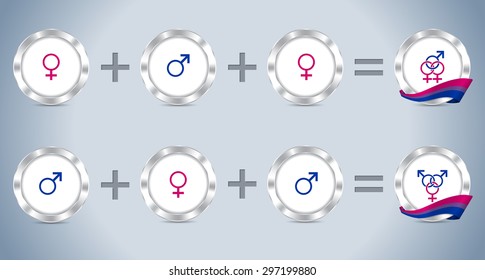 Bisex symbols and sign with flag and metallic badges