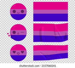 Caricatura vectorial de la bandera bisexual y las emociones de los personajes aislados en un fondo transparente.