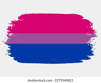 Bandera bisexual pintada con pincel sobre fondo blanco. Concepto de derechos LGBT. Afiche de los modernos desfiles del orgullo. Ilustración del vector