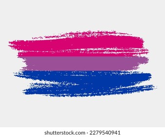 Bisexual Flag painted with brush on white background. LGBT rights concept. Modern pride parades poster. Vector illustration