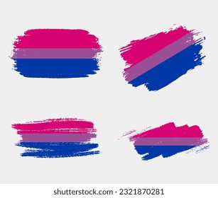 Bandera bisexual pintada con pincel sobre fondo blanco. Concepto de derechos LGBT. Afiche de los modernos desfiles del orgullo. Ilustración del vector	
