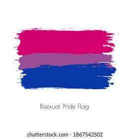 Bisexual lgbt vector watercolor flag. Hand drawn ink dry brush stains, strokes, stripes, horizontal lines isolated on white background. Painted colorful symbol of non-binary, pride, rights equality.