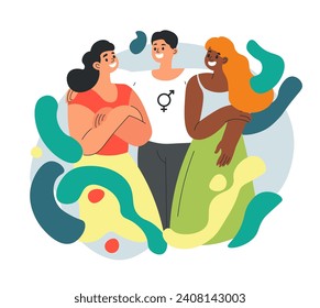 Bisexual male expressing himself through gender identity. Isolated man personage with people love and partnership, bonding and creating lifelong relation. Vector in flat styles illustration