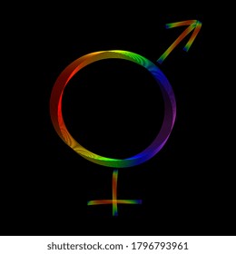 Bisexual outline vector icon. Symbol, logo illustration.Thin line wavy with lgbt colors on black background