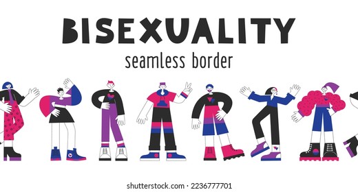 Frontera perfecta entre personas bisexuales. Conciencia y visibilidad de la bisexuales. Diversidad, igualdad, inclusión. Juego de ilustraciones planas vectoriales del mes del orgullo LGBT.