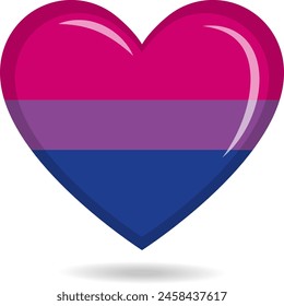 Bisexual pride flag in heart shape vector illustration