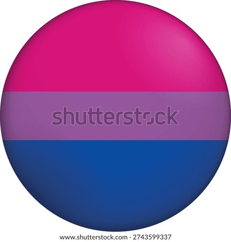 Bisexual pride flag. LGBTQ. Glossy circular flag. Button appearance. 3D Icon Design with depth. Professional, tactile look. Perfect for representing national identity in digital interfaces and perfect for websites