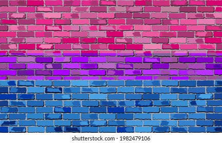 Bisexual pride flag on a brick wall - Illustration,  
Abstract grunge bisexual flag