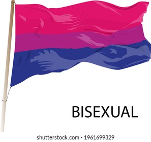 Bisexual Pride Flag on the mast. Simple LGBT symbol flies in the wind.