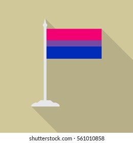 Bisexual pride LGBT flag with flagpole flat icon with long shadow. Vector illustration EPS10.