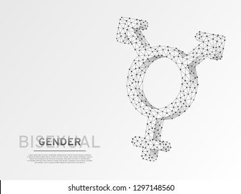 Bisexual pride, people symbol. Wireframe digital 3d illustration. Low poly, woman and two men bisexuality concept on white background. Abstract Vector polygonal origami style LGBT sign. RGB color mode
