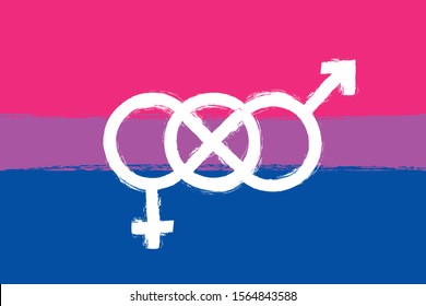 Bisexual Pride Symbol And Flag - Pink, Purple And Blue - Female And Male Gender Symbols United With Infinity Symbol  - Painting Stroke Art 