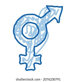 vector de icono de esbozo de signo bisexual. Signo bisexual de arte de la línea de doodle azul dibujado a mano. ilustración de símbolo aislado