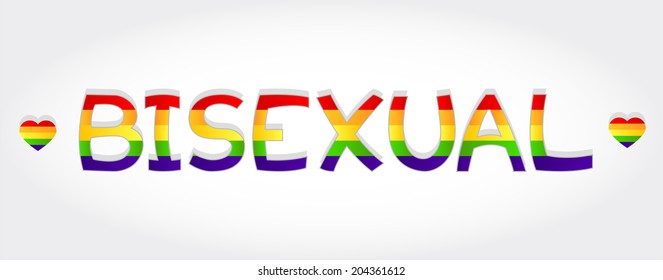 Bisexual stylized word with rainbow and two heart. Bisexual word