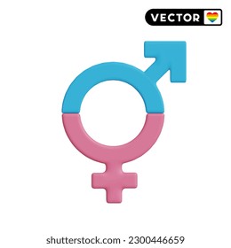 bisexual symbol 3D vector icon set, on a white background