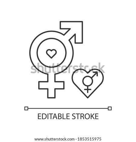 Bisexual symbol pixel perfect linear icon. Gender identification problem. Gay relationship ideas. Thin line customizable illustration. Contour symbol. Vector isolated outline drawing. Editable stroke
