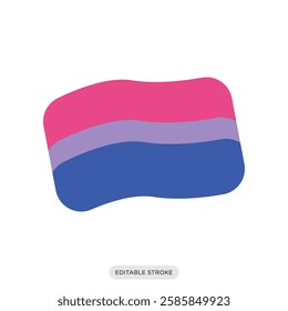 Bisexual waving flag icon. Pride rainbow flags sticker. LGBT symbol sign.