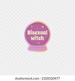 Bisexual witch. Funny cute sticker design. LGBTQ pride. Vector