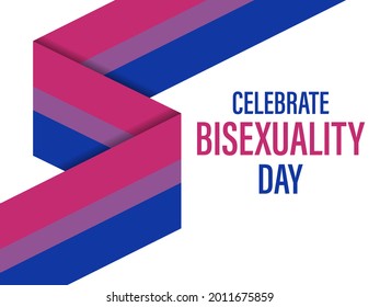 Bisexuality Day text with stripes ribbon. Bisexual pride flag. Tolerance and love. LGBT sexual minorities. Romantic attraction symbol. Design for banner and  poster. Vector illustration