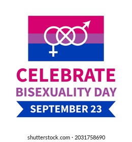 Afiche de tipografía del Día de la Bisexualidad con bandera del Orgullo Bisexual. La comunidad LGBT celebra el 23 de setiembre. Plantilla vectorial para banners, carteles, tarjetas, diseño ogo, etc.