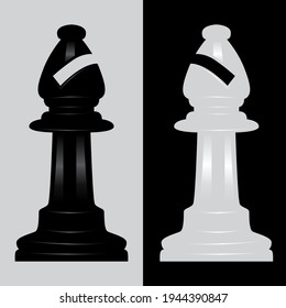 Bishop black and white chess piece vector illustration