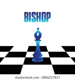 Bishop of the Board: A stylized blue bishop chess piece stands prominently on a chessboard, set against a white background with the word BISHOP emblazoned above.