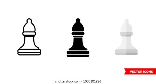 Bishop chess icon of 3 types: color, black and white, outline. Isolated vector sign symbol.