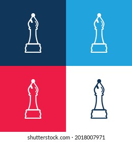 Bishop Chess Piece Outline blue and red four color minimal icon set