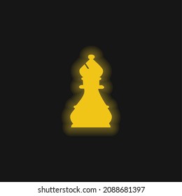 Bishop Chess Piece yellow glowing neon icon