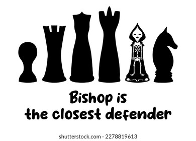 Bishop is the closest defender. The skeleton of a chess piece. Isolated vector image, template for poster, banner.
