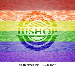 Bishop emblem on mosaic background with the colors of the LGBT flag
