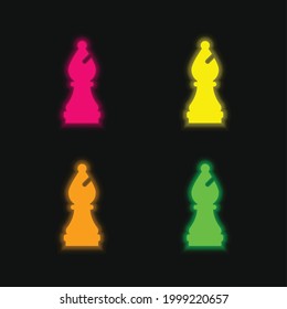 Bishop four color glowing neon vector icon