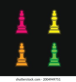 Bishop four color glowing neon vector icon