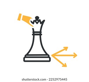 Bishop move color icon. Chess player with piece in his hand makes decision, grandmaster. Game of logic and skill development. Competition. Strategy and planning. Cartoon flat vector illustration