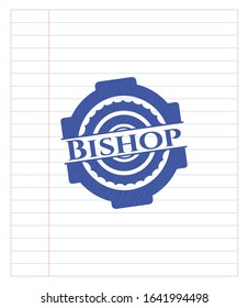 Bishop pen strokes emblem. Blue ink. Vector Illustration. Detailed.