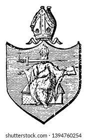 Bishopric is a coat of arms representing the territorial unit it is content to labor in an humble sphere and having refused a bishopric vintage line drawing or engraving illustration.