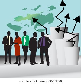 Bisiness people and arrows