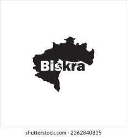 Mapa de Biskra y diseño de letras negras sobre fondo blanco