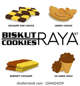 vector de raya biskut (vector de raya de cookies). Represa de Biskut (
represa de chocolate),Gajus (cajú), semperit chocolate, biskut aiskrim (helado de limón choco).año nuevo chino, hari raya aidilfitri, galletas Deepavali.