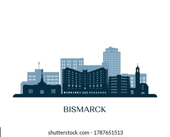 Bismarck skyline, monochrome silhouette. Vector illustration.