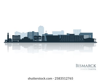 Bismarck skyline silhouette with reflection. Landscape Bismarck, North Dakota. Vector illustration.