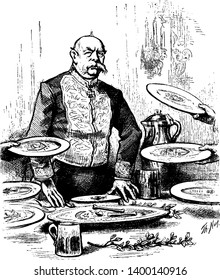 Bismarck's after-dinner Speech, the congress of Berlin during the partition of Turkey, vintage line drawing or engraving illustration