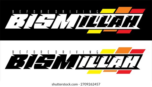 BISMILLAH 3D text vector with colorful flat square shape variations, cutout print or sticker printing design.
