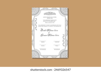 Bismillah | Certificado Nikkah Nama | Plantilla de diseño de certificado de matrimonio musulmán