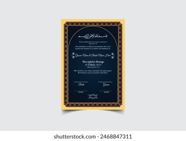Bismillah | Nikkah Nama | Islamic Marriage Certificate Design Template 