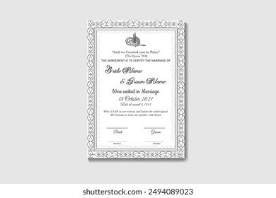 Bismillah | Premium A4 Islamic Wedding Contract, Nikkah Nama, Muslim Marriage Certificate, Wedding Card, Personalized Names, Islamic, marriage